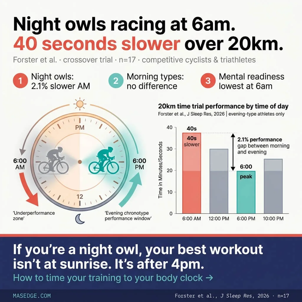 Infographic showing night owls lose 40 seconds in morning time trials