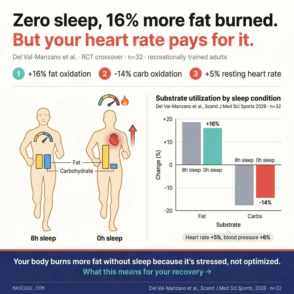 Infographic: zero sleep increased fat burning 16% but elevated heart rate and stress markers