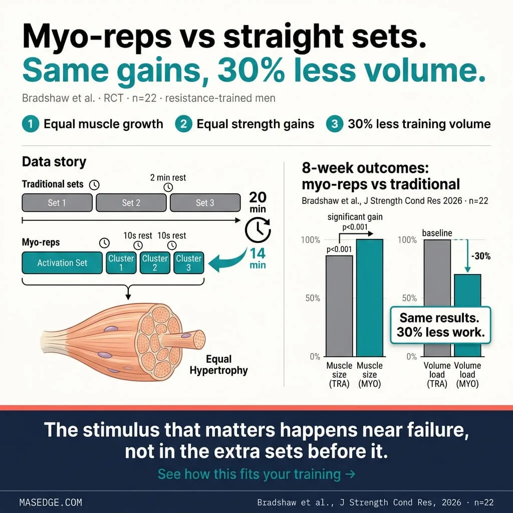 Infographic: myo-reps matched straight sets for muscle growth with 30% less volume