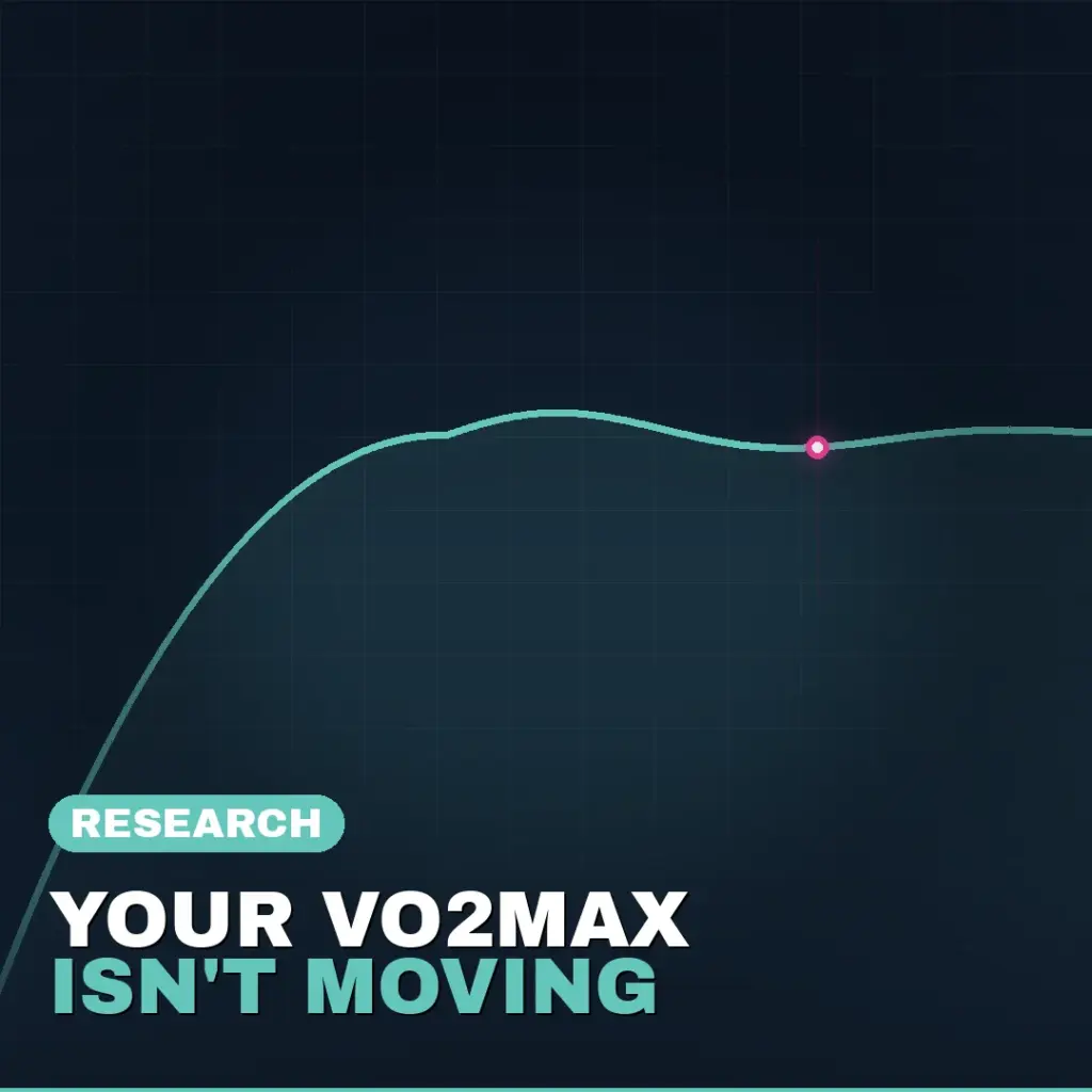 Line chart of a runner's VO2max estimate rising then flattening into a 6 month plateau